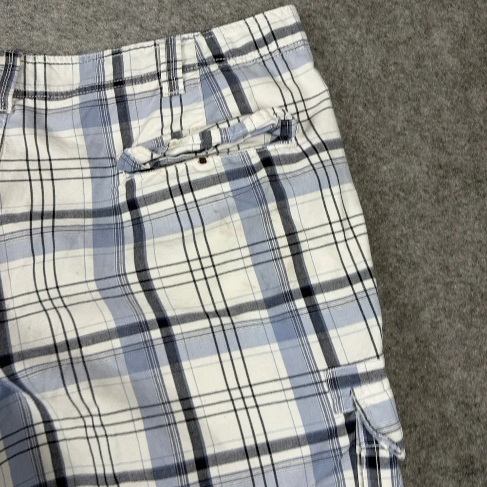 Eddie Bauer Cargo Shorts Mens 40 Blue White Plaid Cotton Outdoor Hiking‎ Utility